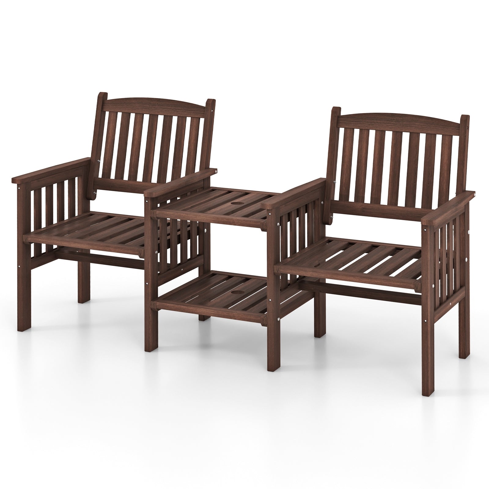 Outdoor Fir Wood Loveseat with 2-Tier Side Table and 1.96" Umbrella Hole, Coffee Patio Conversation Sets Coffee at Gallery Canada
