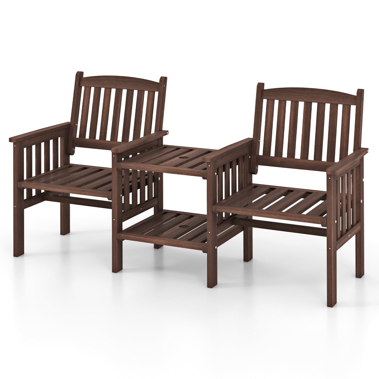 Outdoor Fir Wood Loveseat with 2-Tier Side Table and 1.96" Umbrella Hole, Coffee Patio Conversation Sets at Gallery Canada