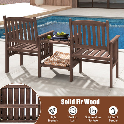 Outdoor Fir Wood Loveseat with 2-Tier Side Table and 1.96" Umbrella Hole, Coffee Patio Conversation Sets at Gallery Canada