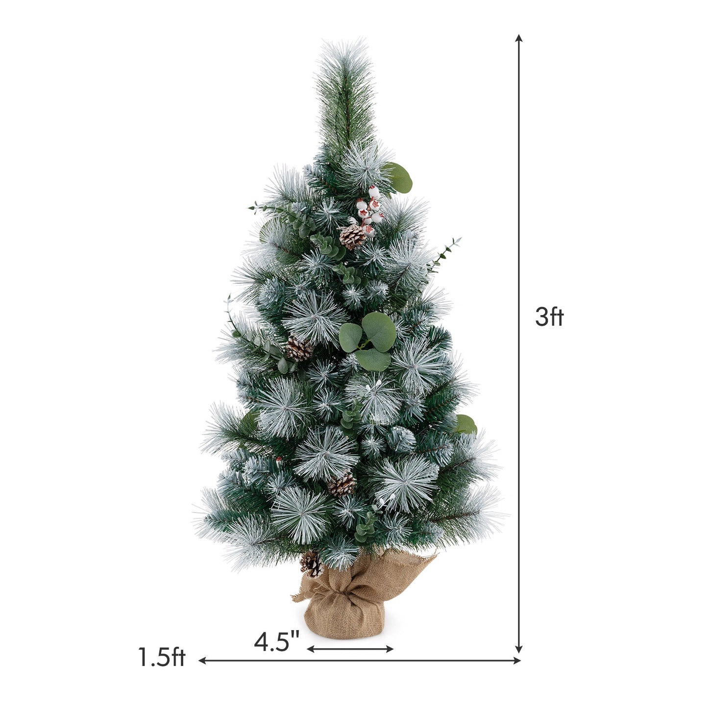 3 FT Pre-Lit Artificial Mini Christmas Tree with 98 Flocked PVC and Pine Needles, Green Christmas at Gallery Canada