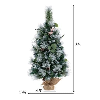 3 FT Pre-Lit Artificial Mini Christmas Tree with 98 Flocked PVC and Pine Needles, Green Christmas at Gallery Canada