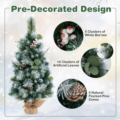 3 FT Pre-Lit Artificial Mini Christmas Tree with 98 Flocked PVC and Pine Needles, Green Christmas at Gallery Canada