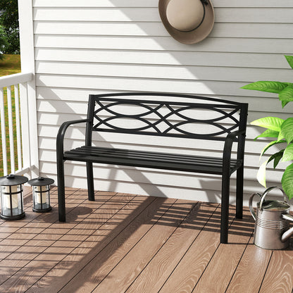 Garden Bench with Curved Armrests and Backrest, Black Outdoor Benches at Gallery Canada