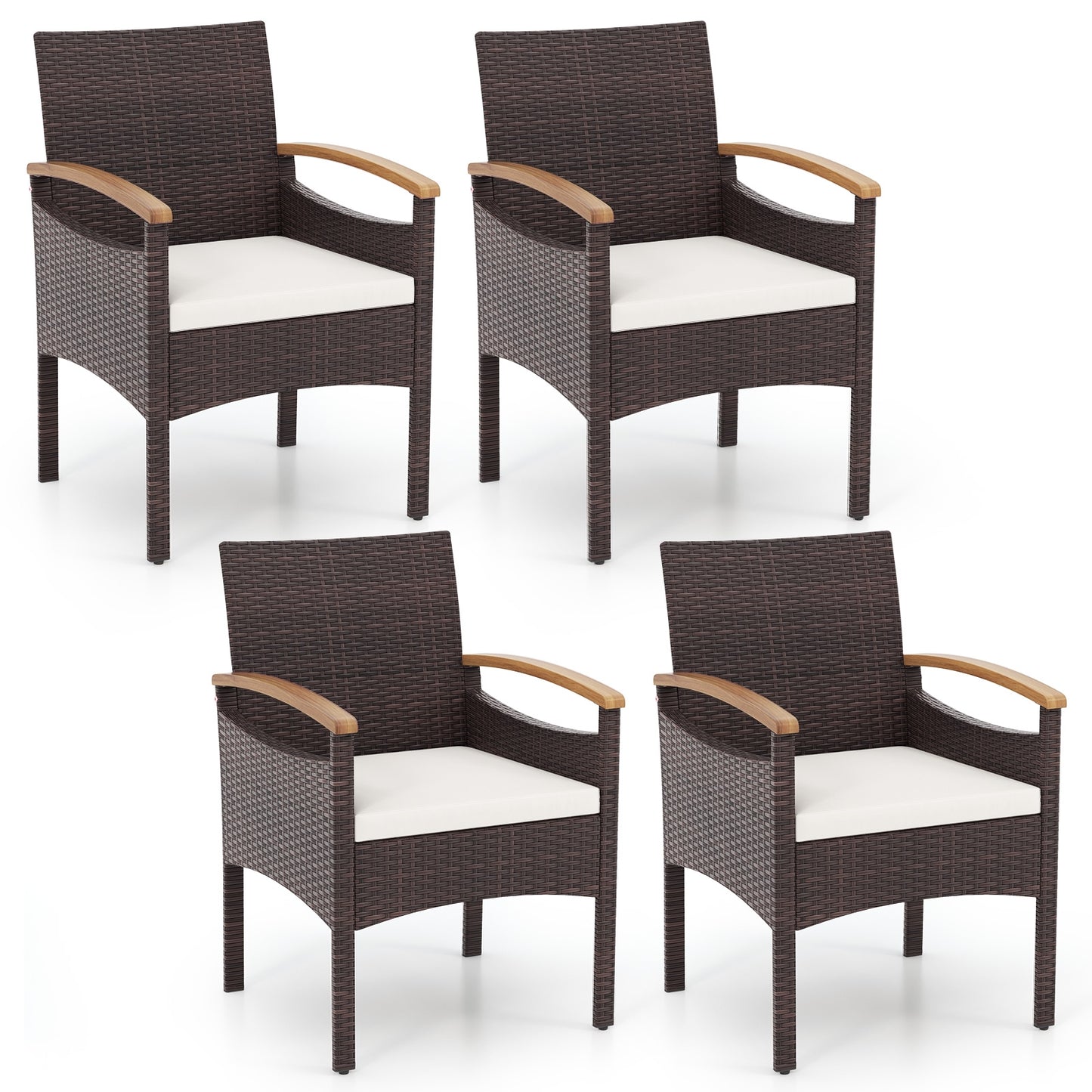 Patio Dining Chairs, Set of 4, Acacia Wood Armrest, Heavy Duty Metal Frame Patio Dining Chairs Options at Gallery Canada