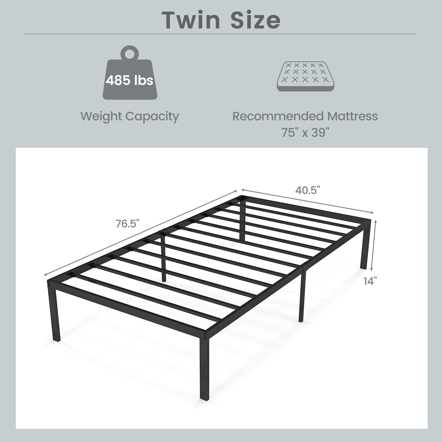 14 Inch Heavy Duty Metal Platform, Black Simple Bed Frame at Gallery Canada
