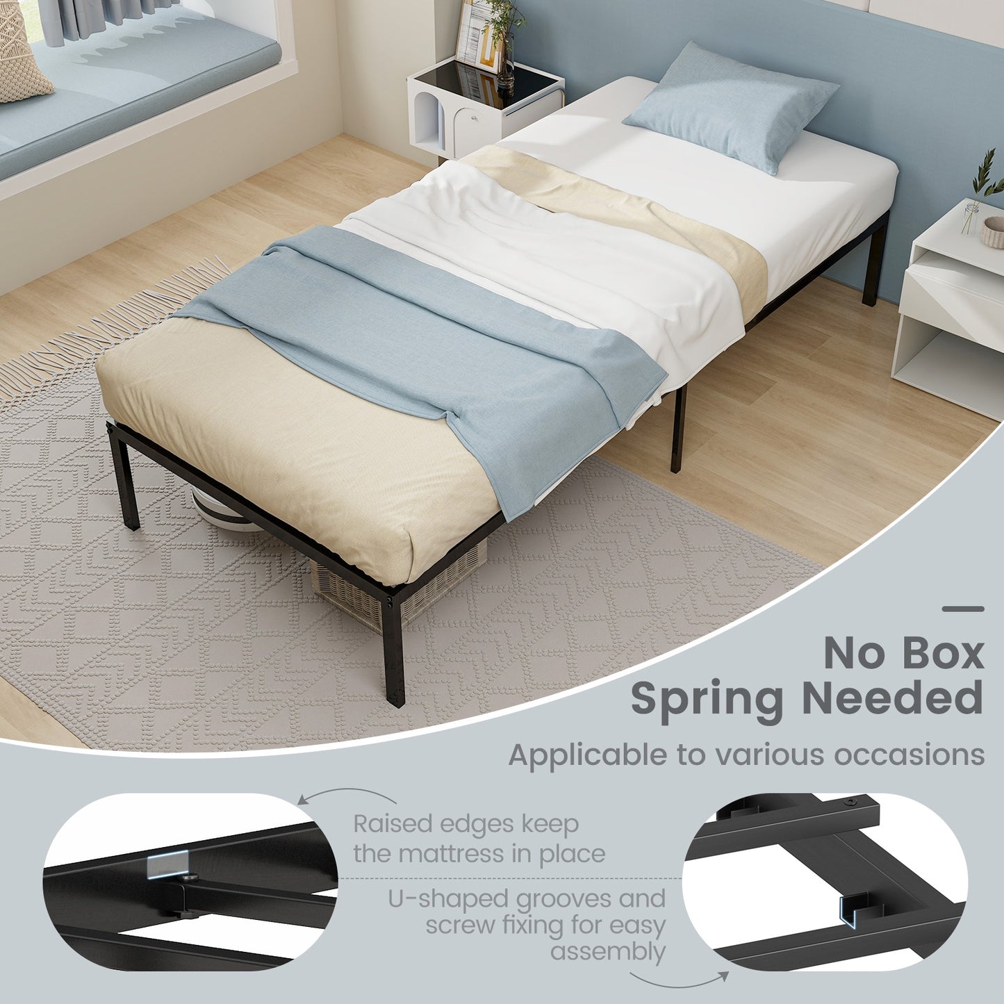 14 Inch Heavy Duty Metal Platform, Black Simple Bed Frame at Gallery Canada