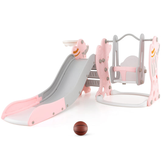 Kids Slide Swing Set With Basketball Hoop, Pink Climbers & Slides Pink at Gallery Canada