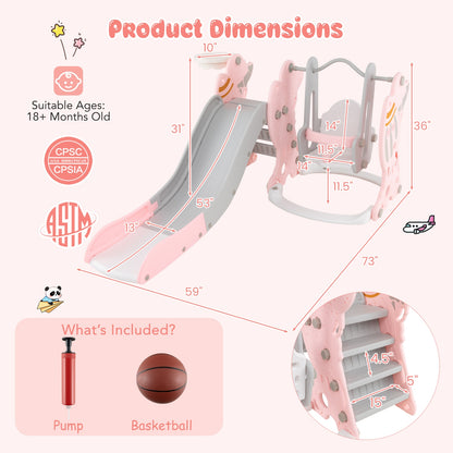 4-in-1 Kids Slide and Swing Set with Basketball Hoop, Pink Climbers & Slides at Gallery Canada