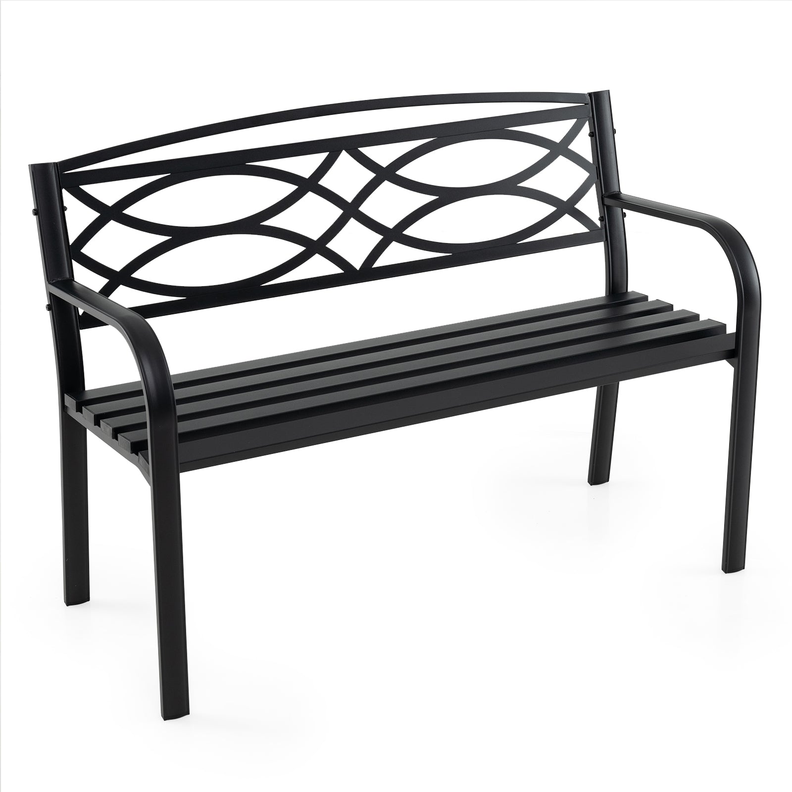 Garden Bench with Curved Armrests and Backrest, Black Outdoor Benches at Gallery Canada