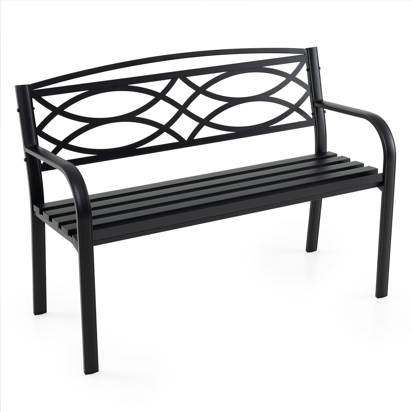 Garden Bench with Curved Armrests and Backrest, Black Outdoor Benches at Gallery Canada