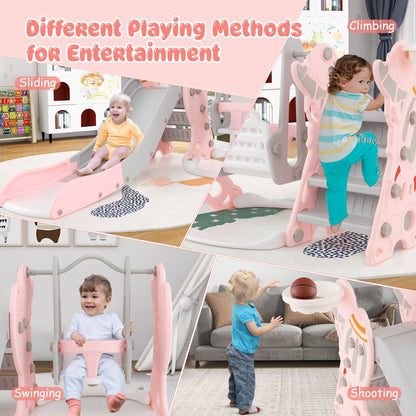 4-in-1 Kids Slide and Swing Set with Basketball Hoop, Pink Climbers & Slides at Gallery Canada