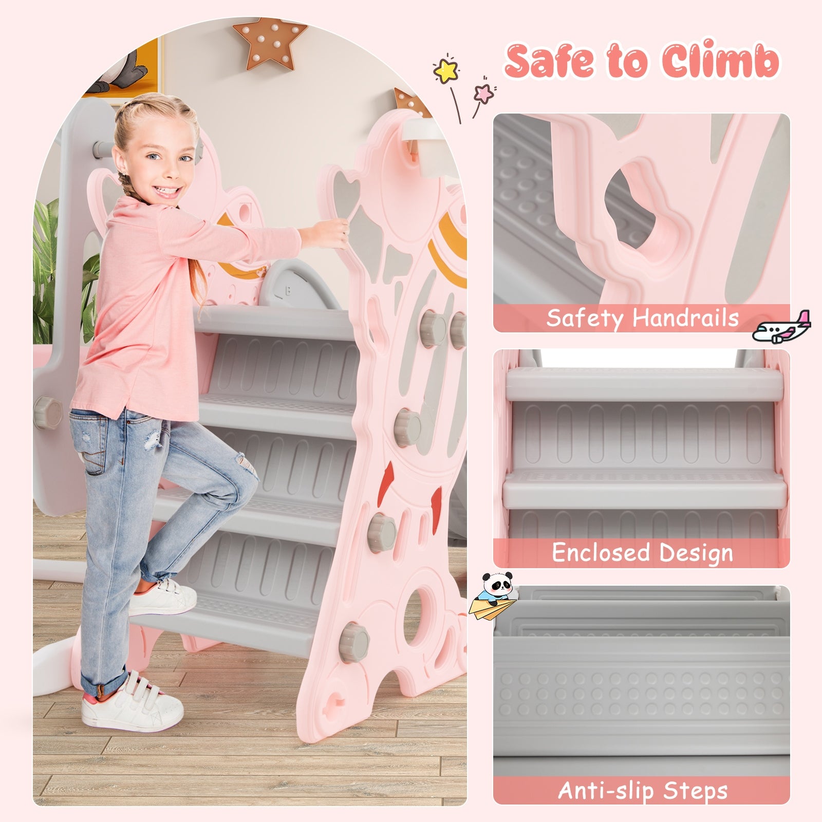 4-in-1 Kids Slide and Swing Set with Basketball Hoop, Pink Climbers & Slides at Gallery Canada