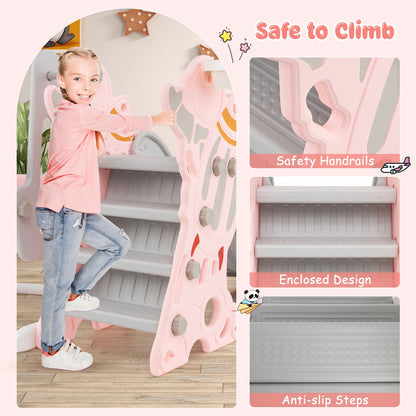 4-in-1 Kids Slide and Swing Set with Basketball Hoop, Pink Climbers & Slides at Gallery Canada