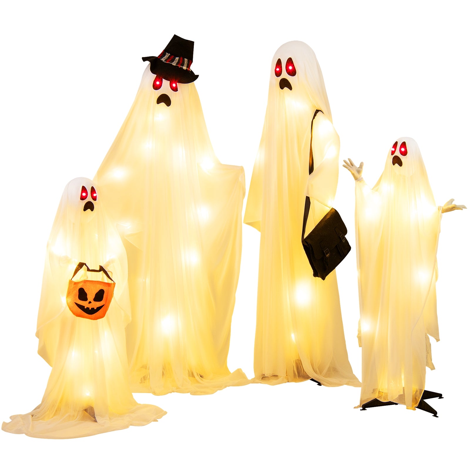 4 PCS Halloween Ghost Family, Cloth, And Warm White LED Lights, White, Red Halloween White at Gallery Canada