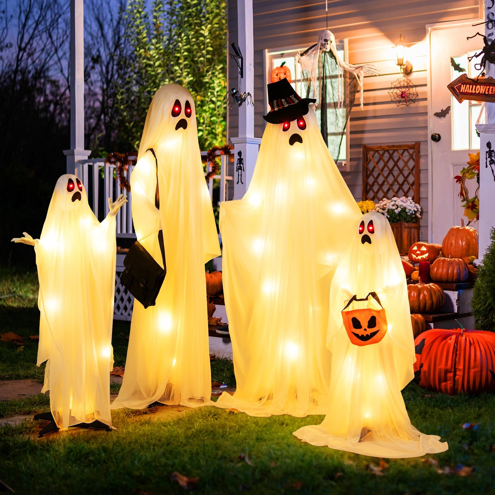 4 PCS Halloween Ghost Family, Cloth, And Warm White LED Lights, White, Red Halloween at Gallery Canada