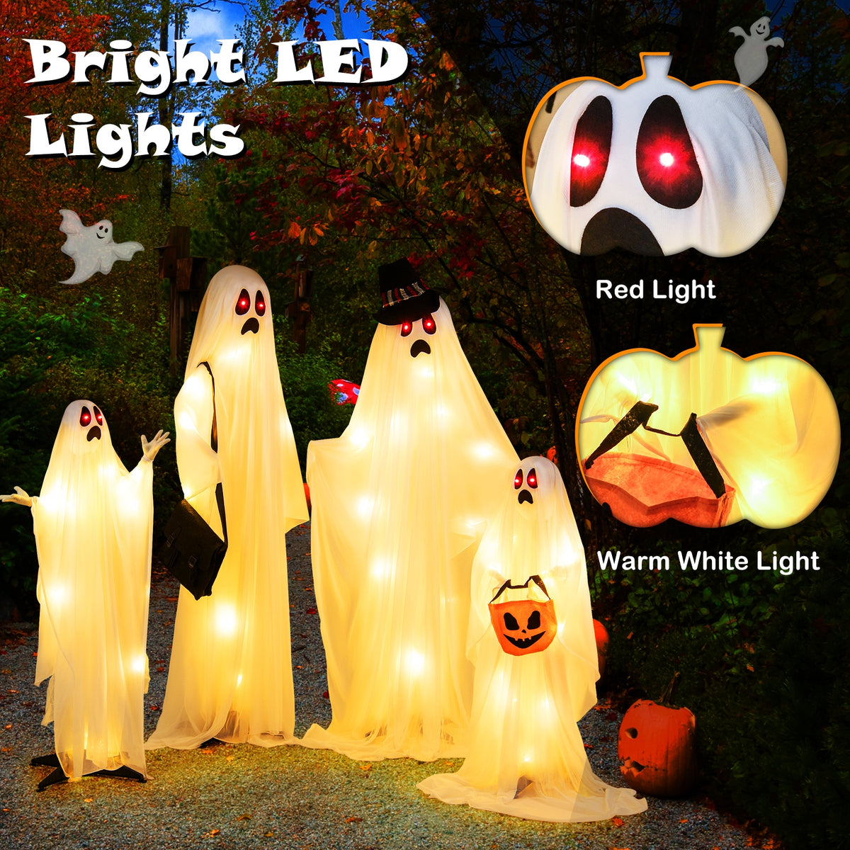4 PCS Halloween Ghost Family, Cloth, And Warm White LED Lights, White, Red Halloween at Gallery Canada