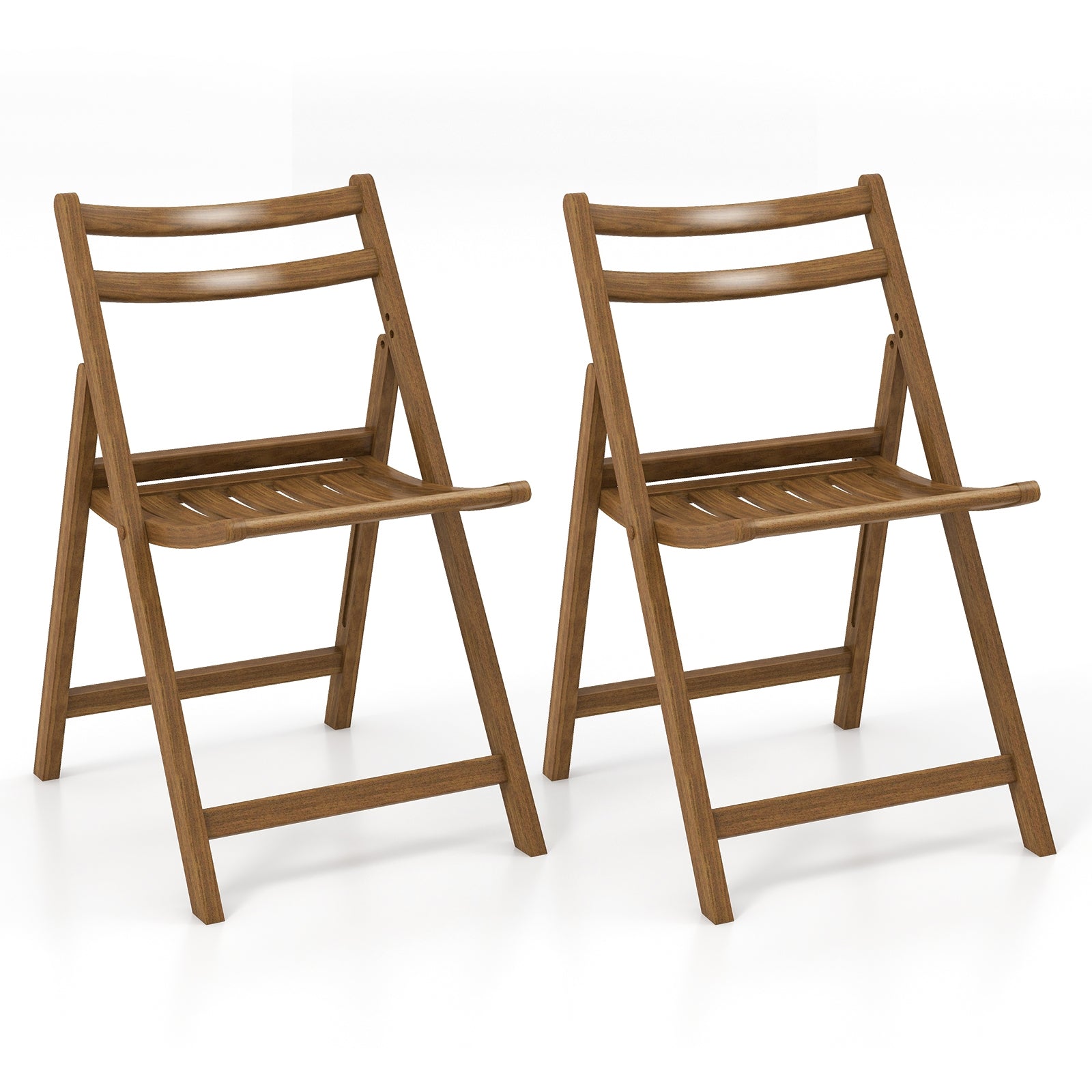 Folding Dining Chair Set of 2 with Rubber Wood Frame and Slatted Seat, Walnut Dining Chairs Walnut at Gallery Canada