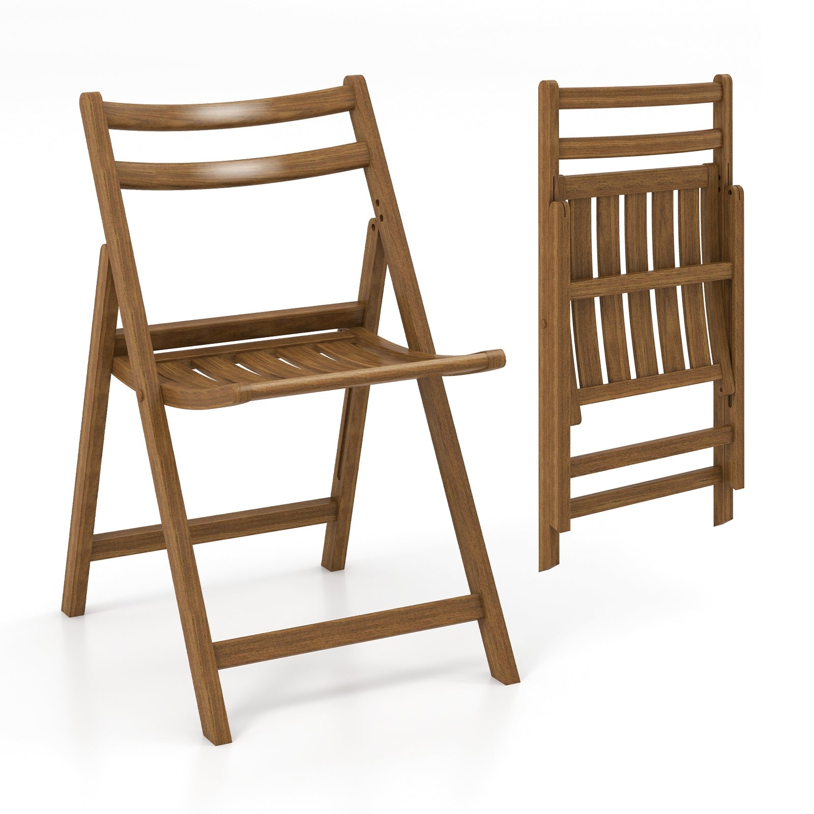 Folding Dining Chair Set of 2 with Rubber Wood Frame and Slatted Seat, Walnut Dining Chairs at Gallery Canada