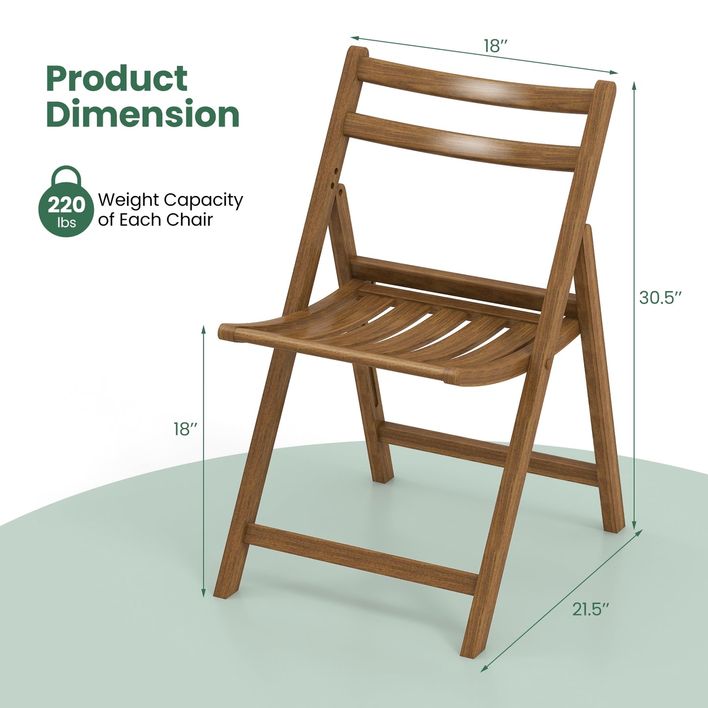 Folding Dining Chair Set of 2 with Rubber Wood Frame and Slatted Seat, Walnut Dining Chairs at Gallery Canada