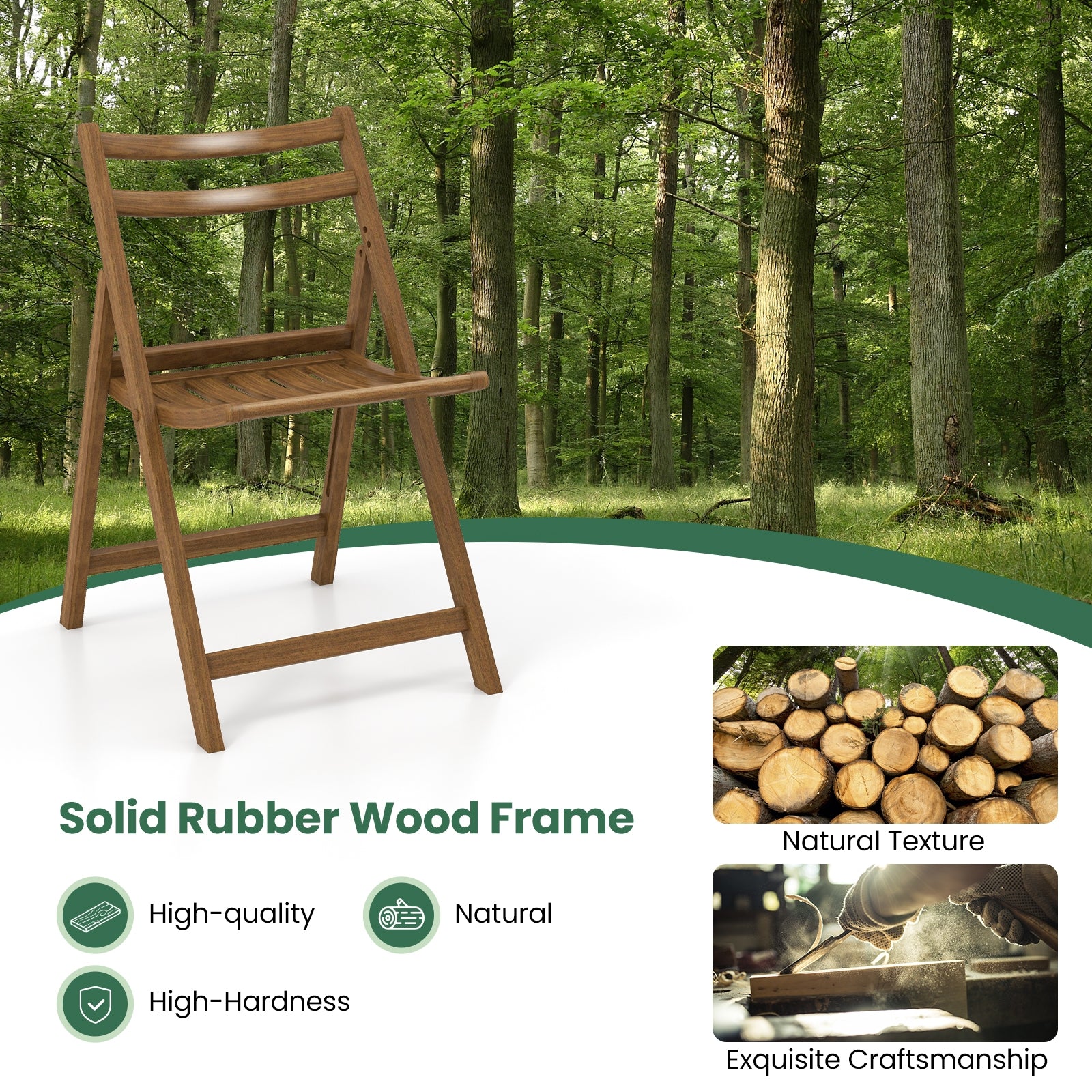 Folding Dining Chair Set of 2 with Rubber Wood Frame and Slatted Seat, Walnut Dining Chairs at Gallery Canada