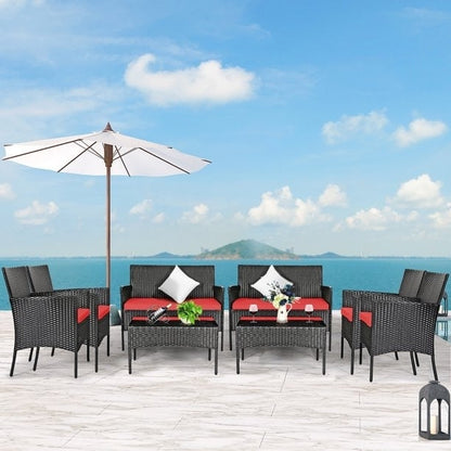8 Pieces Patio Cushioned Rattan Furniture Set, Red Patio Conversation Sets at Gallery Canada