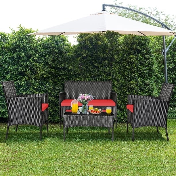 8 Pieces Patio Cushioned Rattan Furniture Set, Red Patio Conversation Sets at Gallery Canada