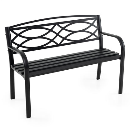 Garden Bench with Curved Armrests and Backrest, Black Outdoor Benches Black at Gallery Canada