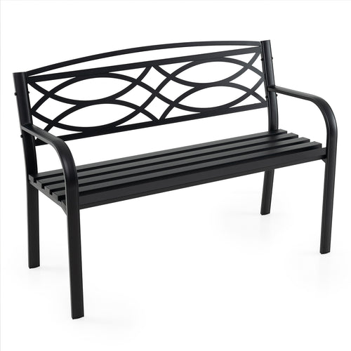 Garden Bench with Curved Armrests and Backrest, Black