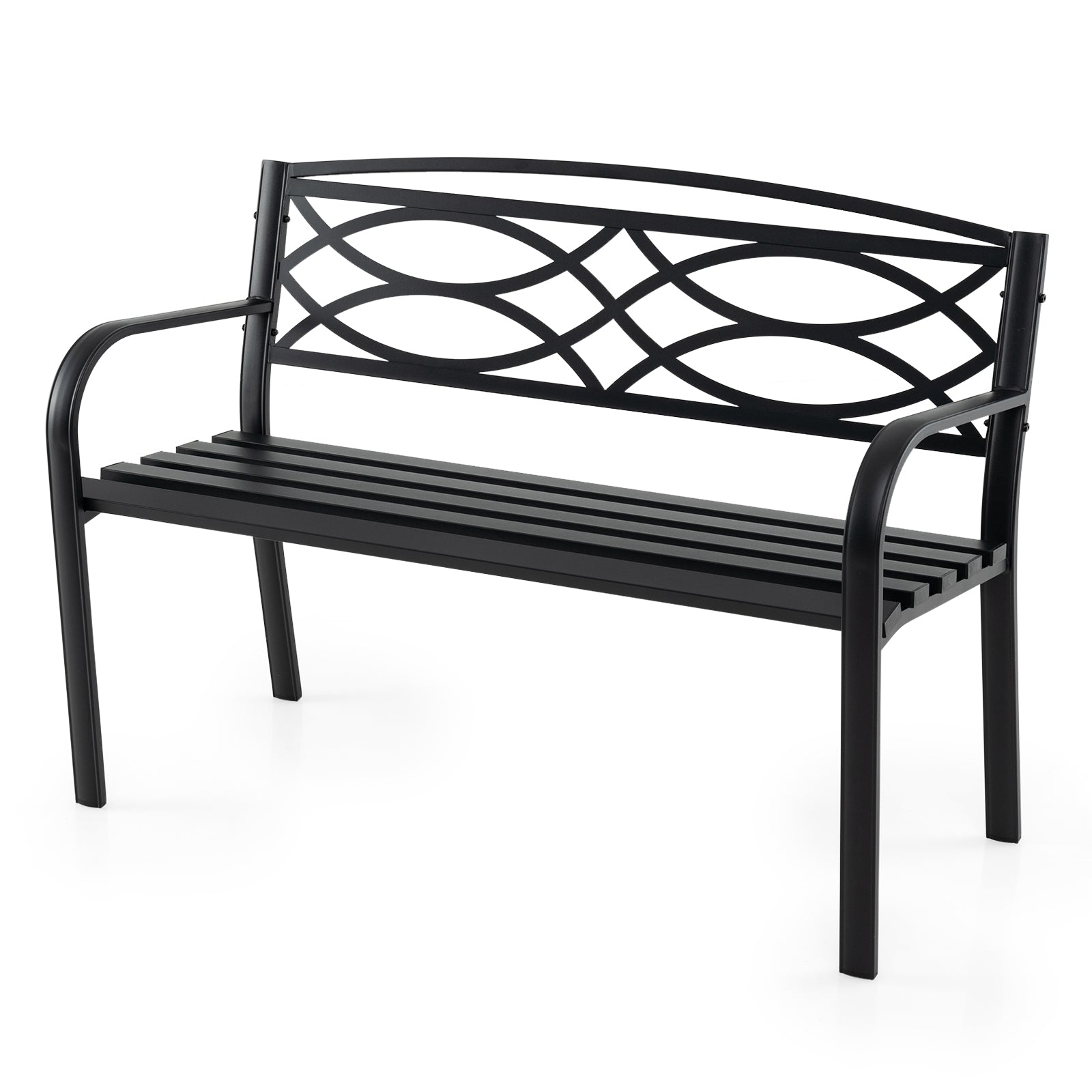 Garden Bench with Curved Armrests and Backrest, Black Outdoor Benches at Gallery Canada