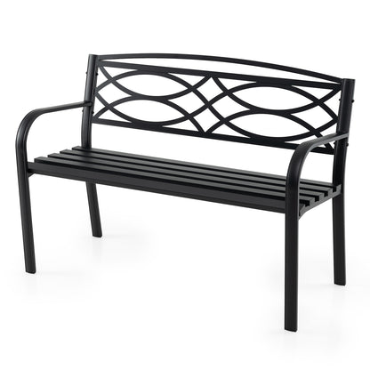 Garden Bench with Curved Armrests and Backrest, Black Outdoor Benches at Gallery Canada