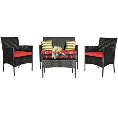 8 Pieces Patio Cushioned Rattan Furniture Set, Red Patio Conversation Sets at Gallery Canada