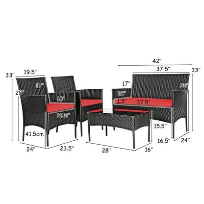 8 Pieces Patio Cushioned Rattan Furniture Set, Red Patio Conversation Sets at Gallery Canada