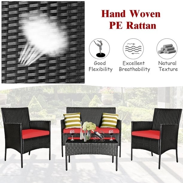 8 Pieces Patio Cushioned Rattan Furniture Set, Red Patio Conversation Sets at Gallery Canada