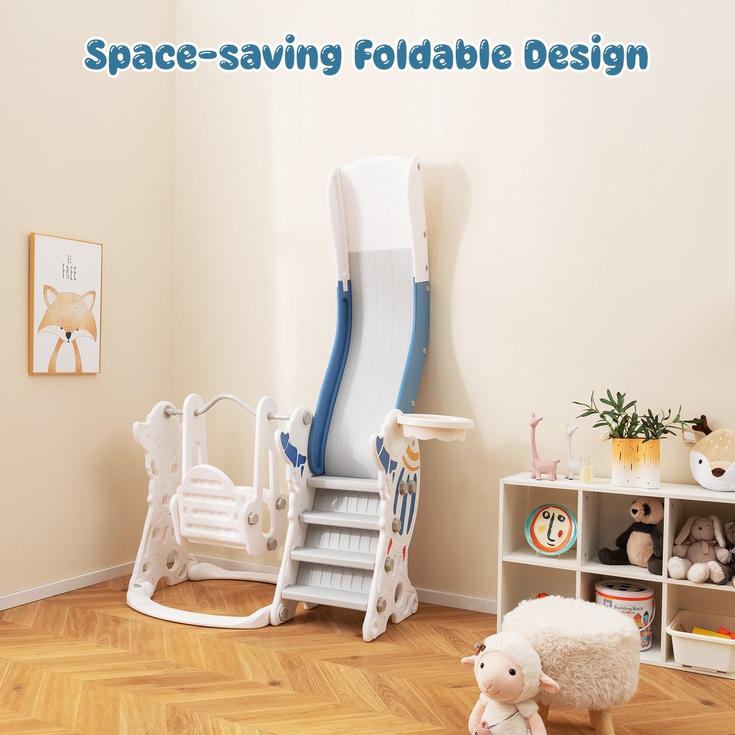 4-In-1 Kids Slide Swing Set With Basketball Hoop, Blue Climbers & Slides at Gallery Canada