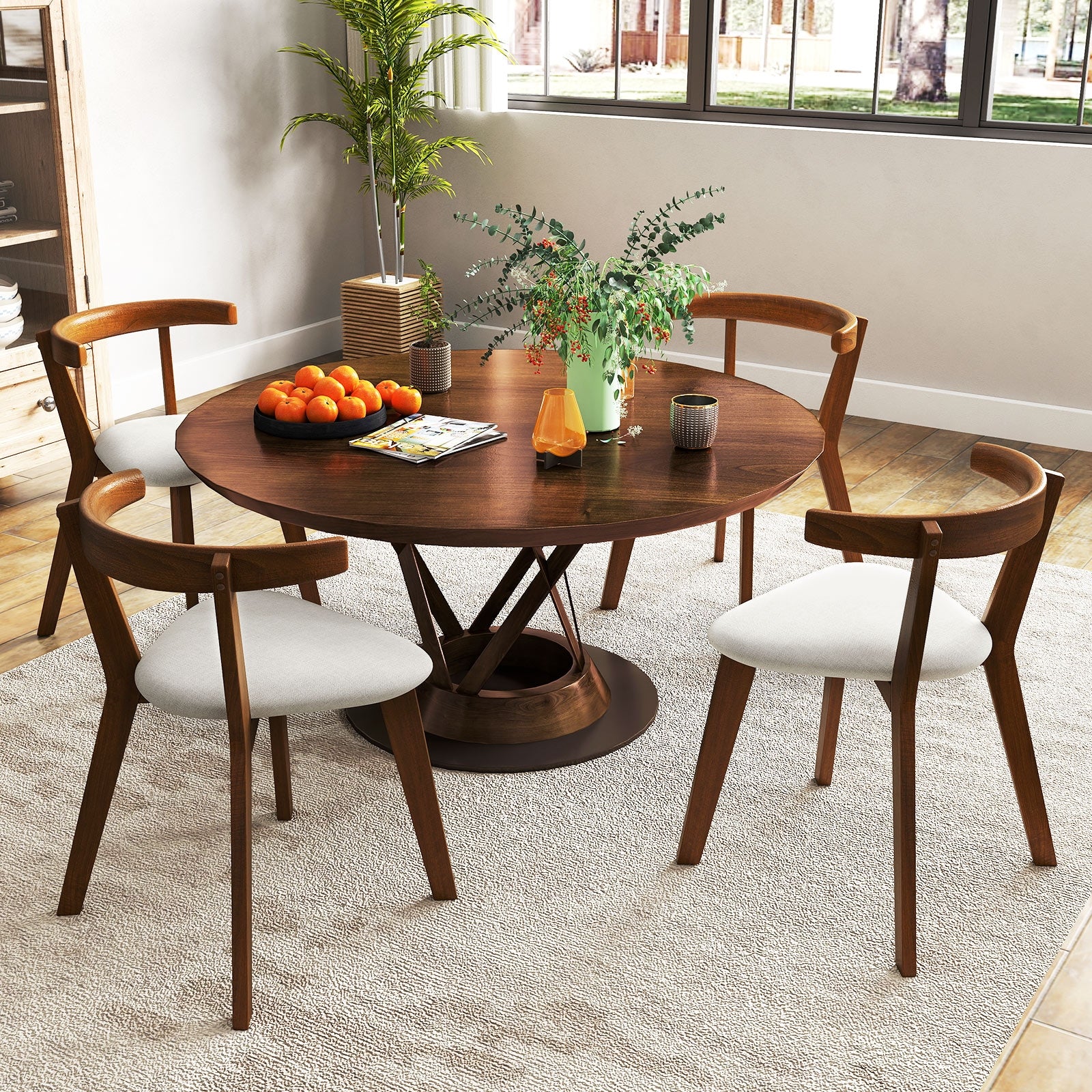 Wood Dining Chair Set of 2 with Padded Seat and Curved Back, Walnut Dining Chairs at Gallery Canada