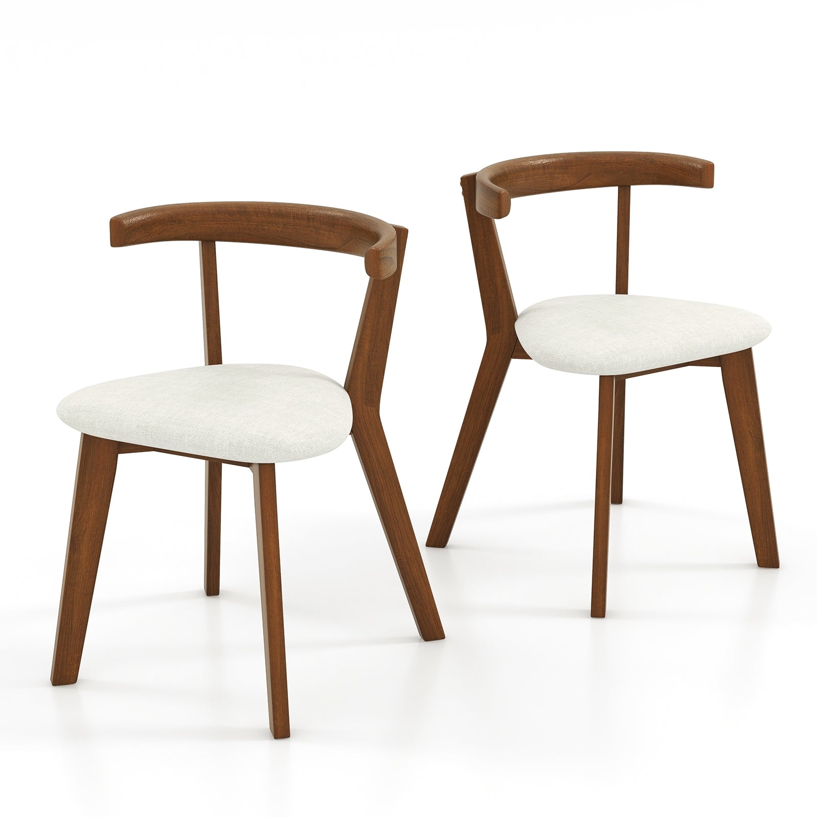 Wood Dining Chair Set of 2 with Padded Seat and Curved Back, Walnut Dining Chairs at Gallery Canada