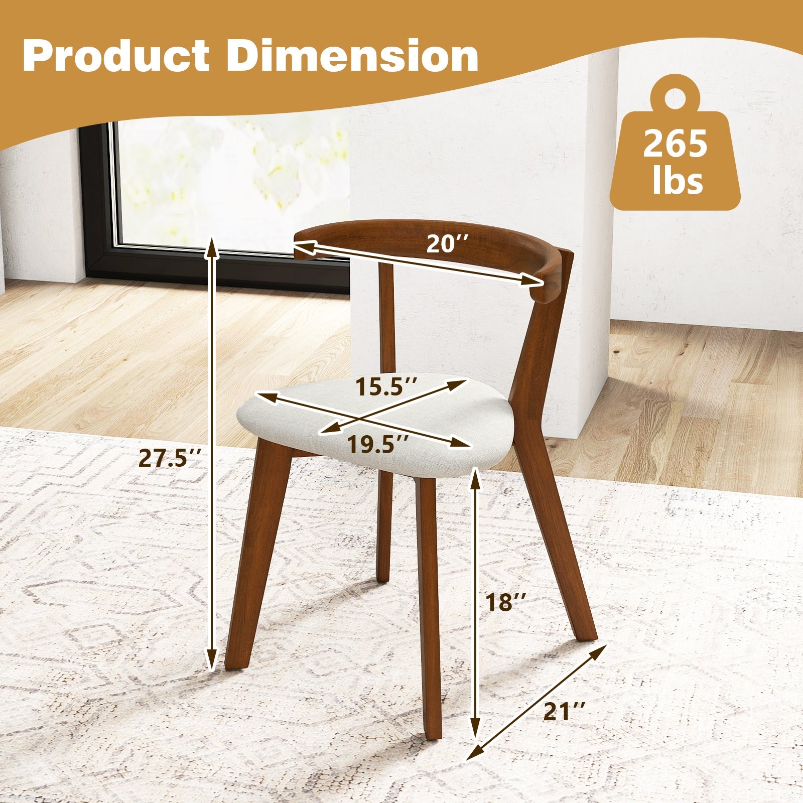 Wood Dining Chair Set of 2 with Padded Seat and Curved Back, Walnut Dining Chairs at Gallery Canada