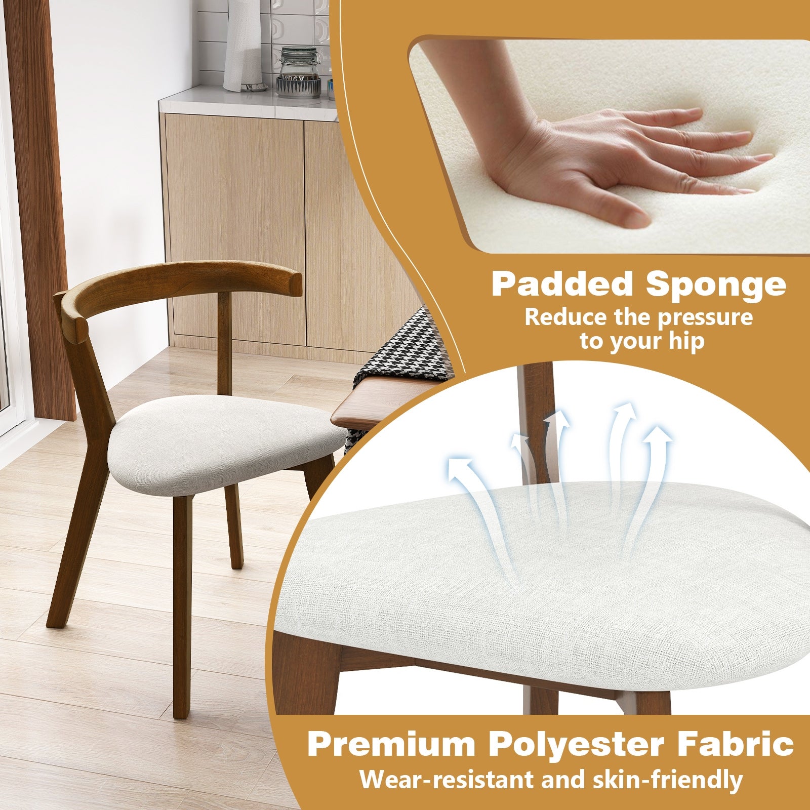 Wood Dining Chair Set of 2 with Padded Seat and Curved Back, Walnut Dining Chairs at Gallery Canada