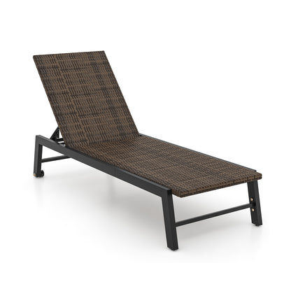 PE Wicker Patio Chaise Lounge Chair With Wheels, Brown Outdoor Chaise Lounges Brown at Gallery Canada