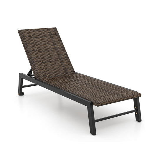 PE Wicker Patio Chaise Lounge Chair With Wheels, Brown Outdoor Chaise Lounges Brown at Gallery Canada