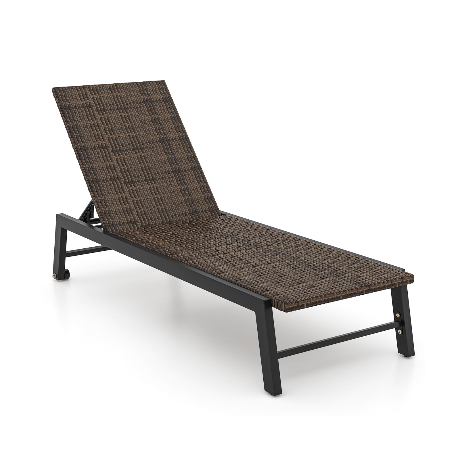 PE Wicker Patio Chaise Lounge Chair With Wheels, Brown Outdoor Chaise Lounges at Gallery Canada