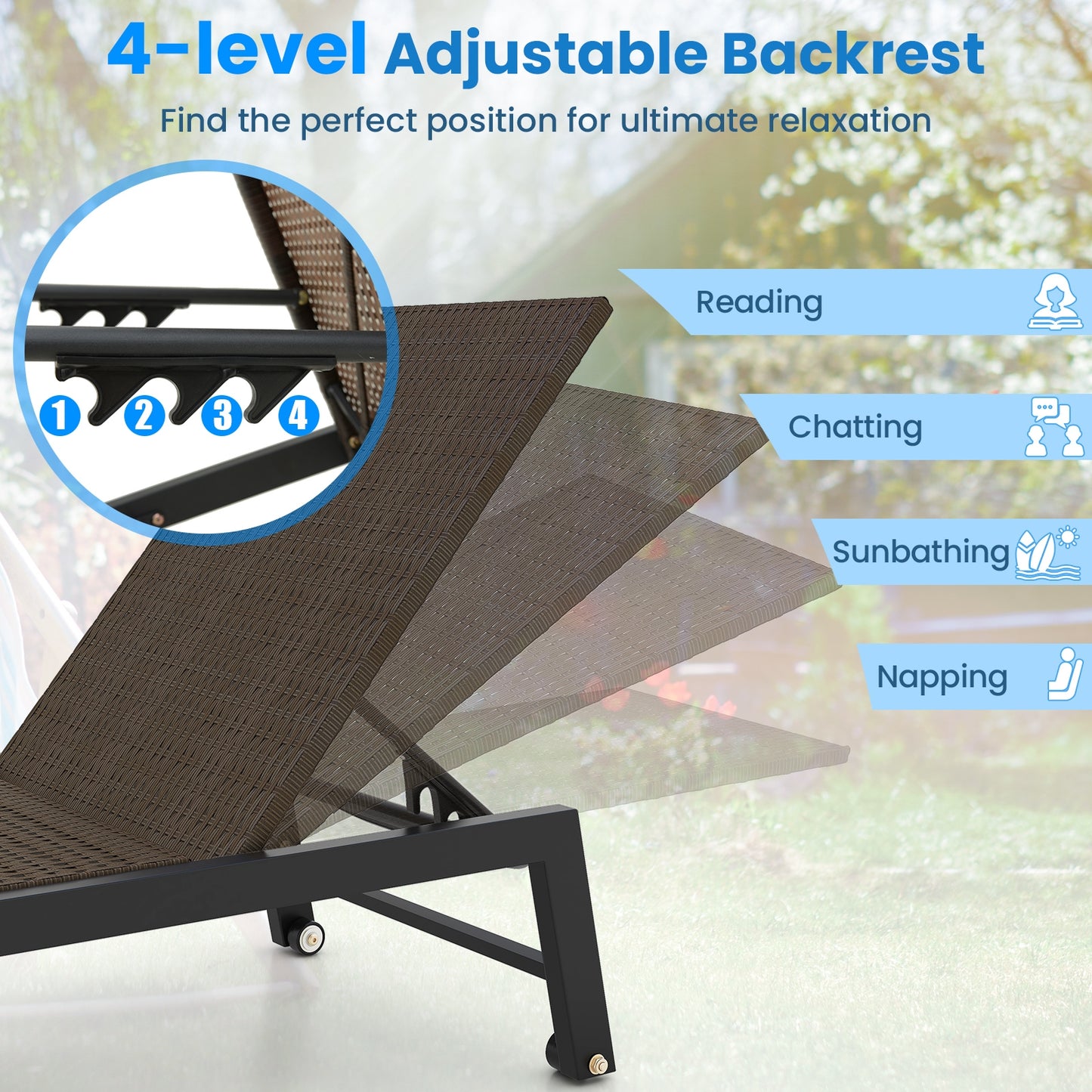 PE Wicker Patio Chaise Lounge Chair With Wheels, Brown Outdoor Chaise Lounges at Gallery Canada