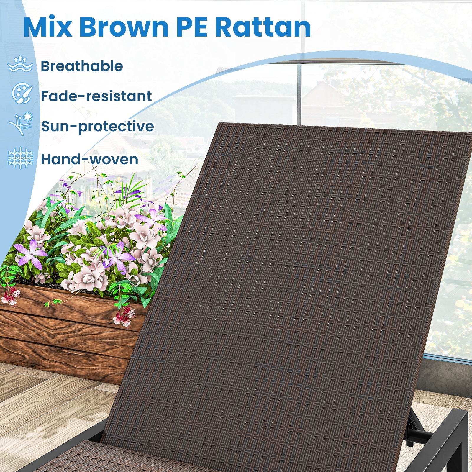 PE Wicker Patio Chaise Lounge Chair With Wheels, Brown Outdoor Chaise Lounges at Gallery Canada