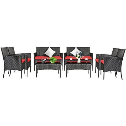 8 Pieces Patio Cushioned Rattan Furniture Set, Red Patio Conversation Sets at Gallery Canada
