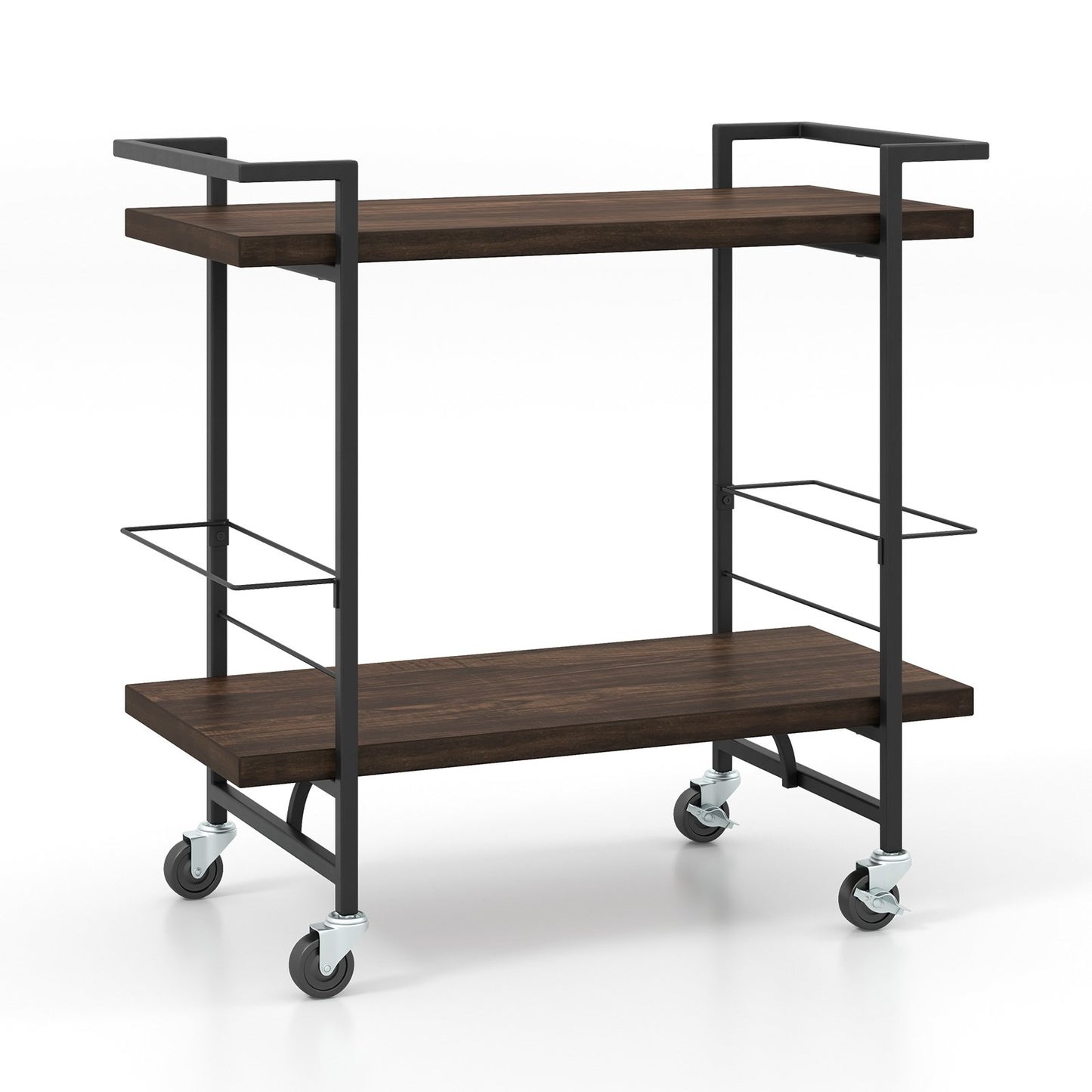 2-Tier Home Bar Cart with Lockable Wheels and Heavy-Duty Metal Frame, Rustic Brown Kitchen Islands & Carts Rustic Brown at Gallery Canada