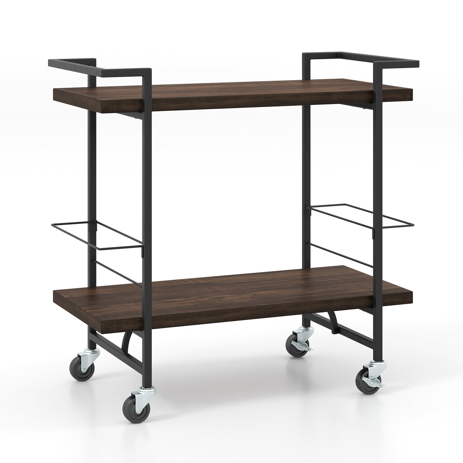 2-Tier Bar Cart, Lockable Wheels, Heavy-Duty Metal Frame, Rustic Brown Kitchen Islands & Carts Rustic Brown at Gallery Canada