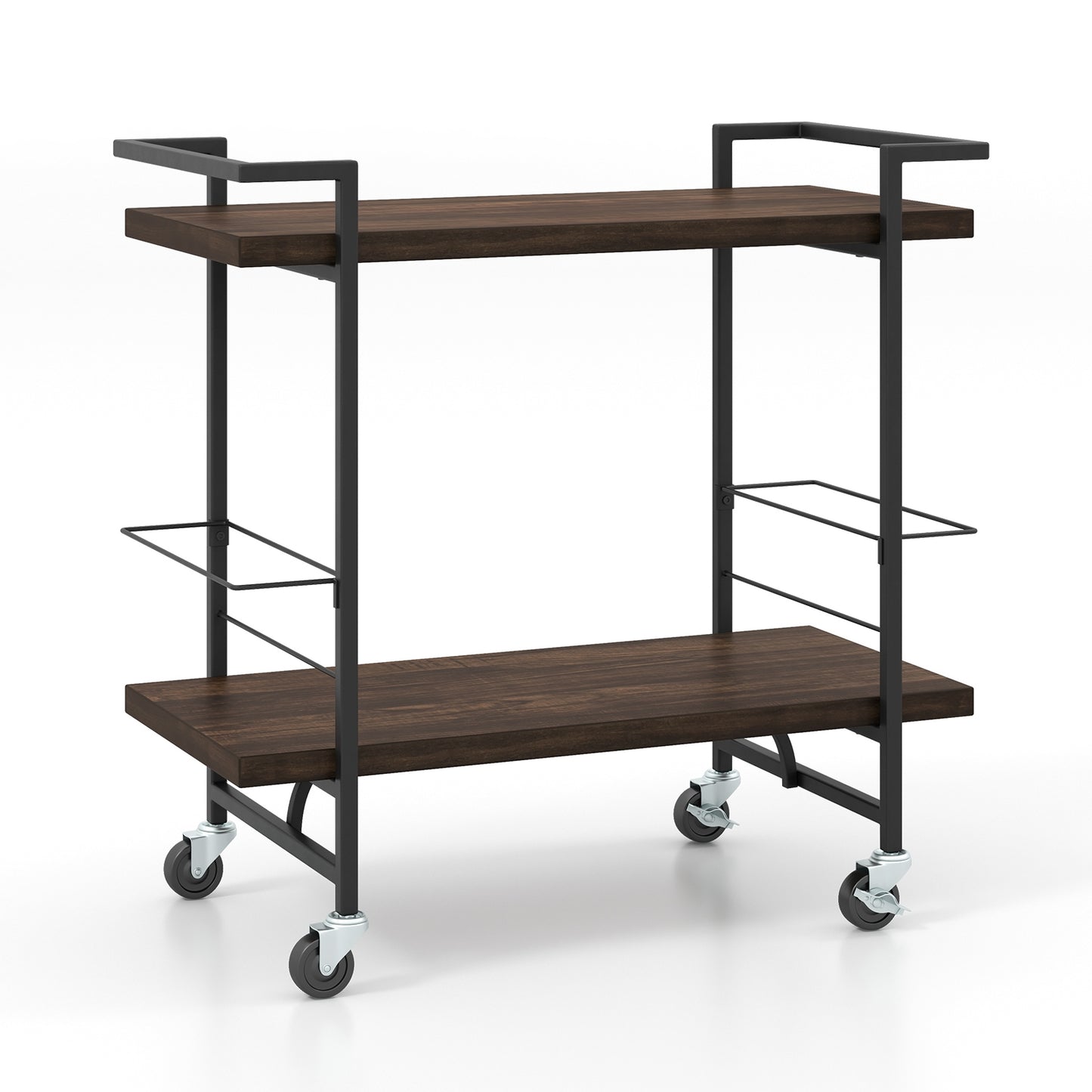 2-Tier Bar Cart, Lockable Wheels, Heavy-Duty Metal Frame, Rustic Brown Kitchen Islands & Carts Rustic Brown at Gallery Canada