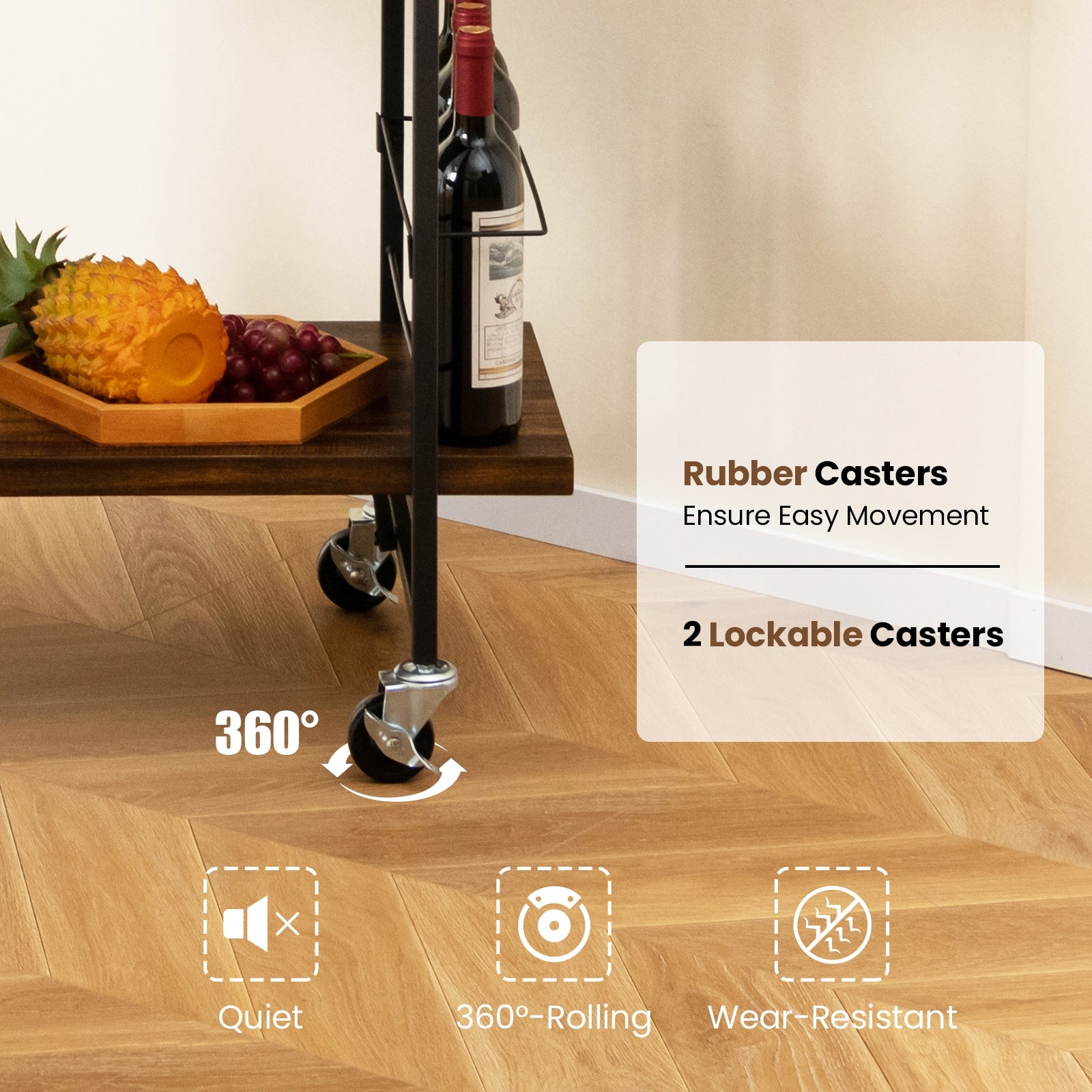 2-Tier Home Bar Cart with Lockable Wheels and Heavy-Duty Metal Frame, Rustic Brown Kitchen Islands & Carts at Gallery Canada