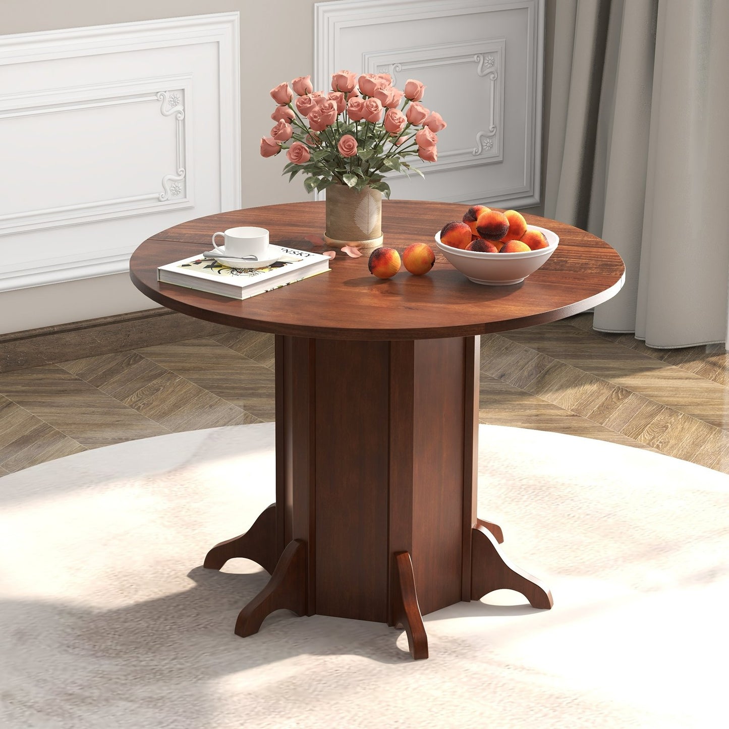 Round Dining Table with Pedestal Base for 4-6 People, Walnut Dining Tables at Gallery Canada