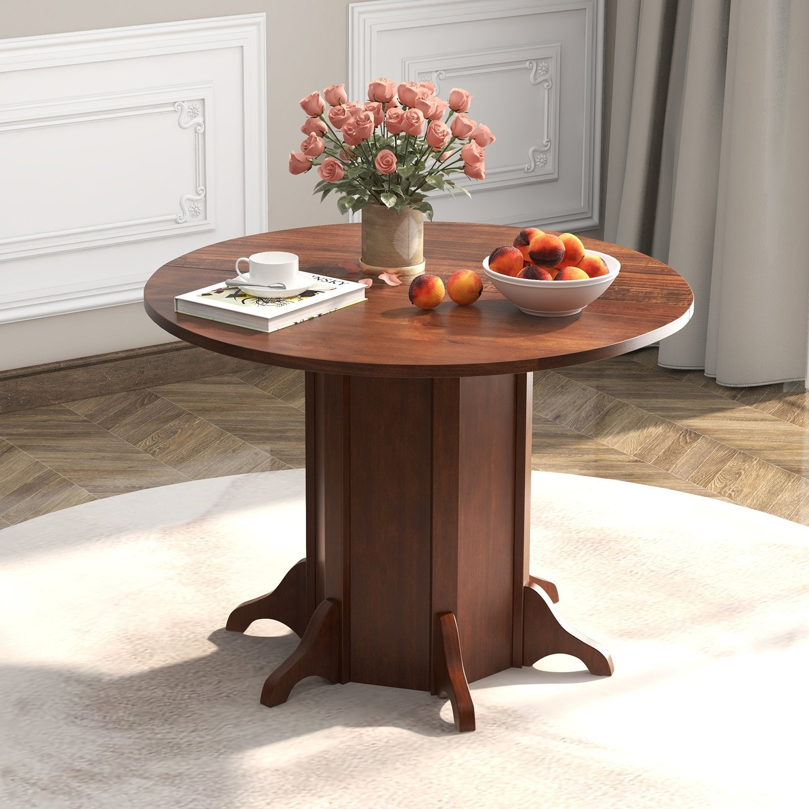 Round Dining Table with Pedestal Base for 4-6 People, Walnut Dining Tables at Gallery Canada